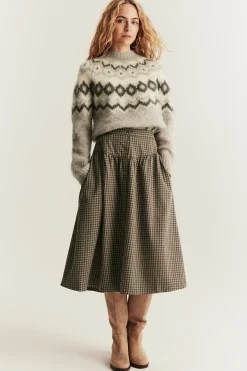 Women's brown checked skirt