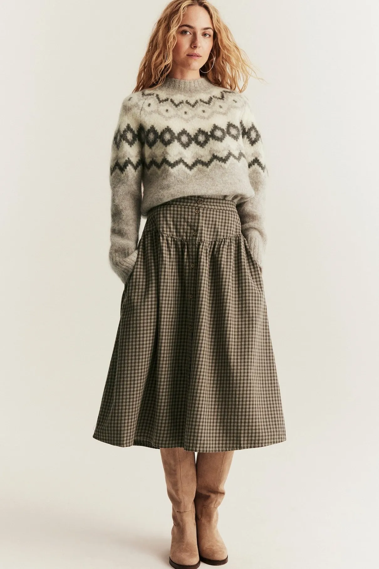 Women's brown checked skirt