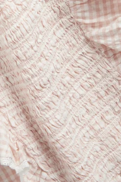 Women's pink checked frill blouse
