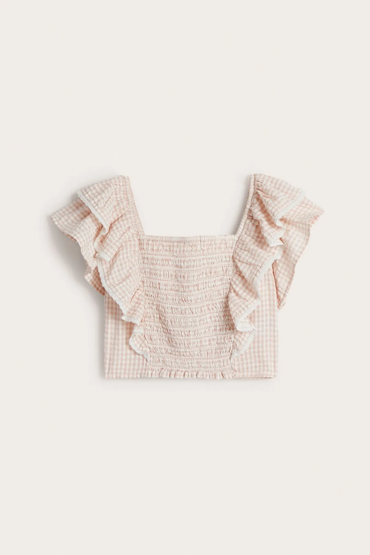 Women's pink checked frill blouse