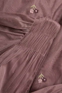 Women's pink floral mesh dress with embroidery