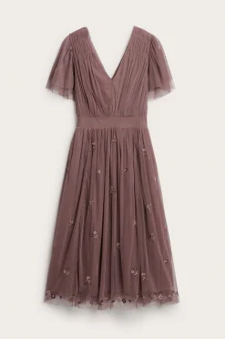 Women's pink floral mesh dress with embroidery