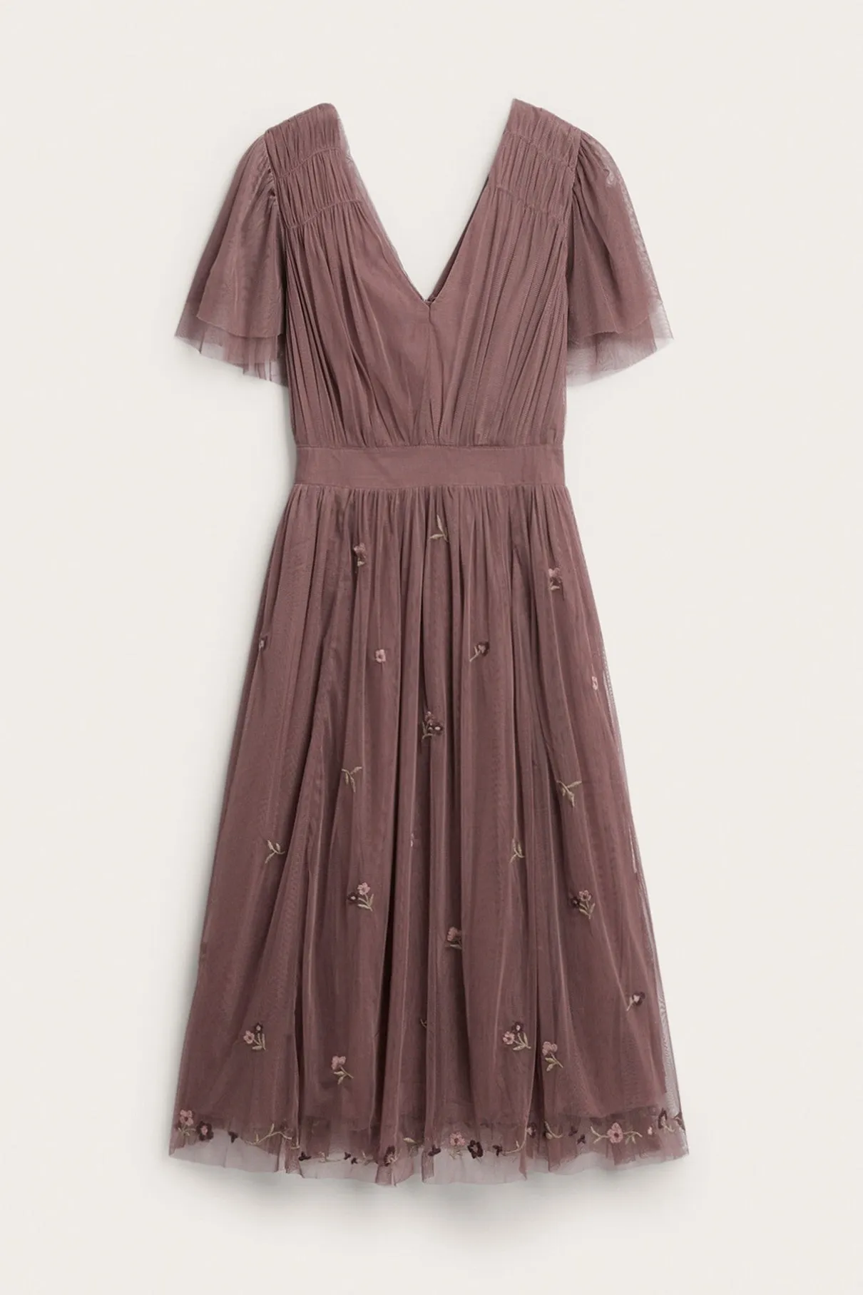 Women's pink floral mesh dress with embroidery