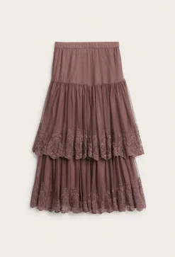 Women's pink mesh skirt with embroidery