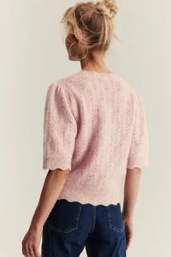 Women's pink wool blend short-sleeve cardigan