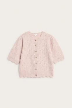 Women's pink wool blend short-sleeve cardigan
