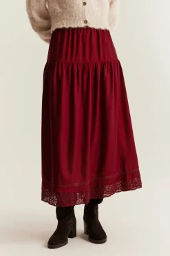 Women's red skirt with lace details