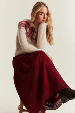 Women's red skirt with lace details
