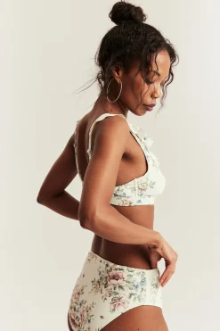 Women's white floral high-waist bikini briefs