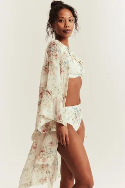 Women's white floral high-waist bikini briefs