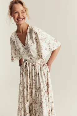 Women's white floral short‑sleeved dress