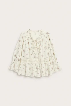 Women's white floral three-quarter sleeve blouse