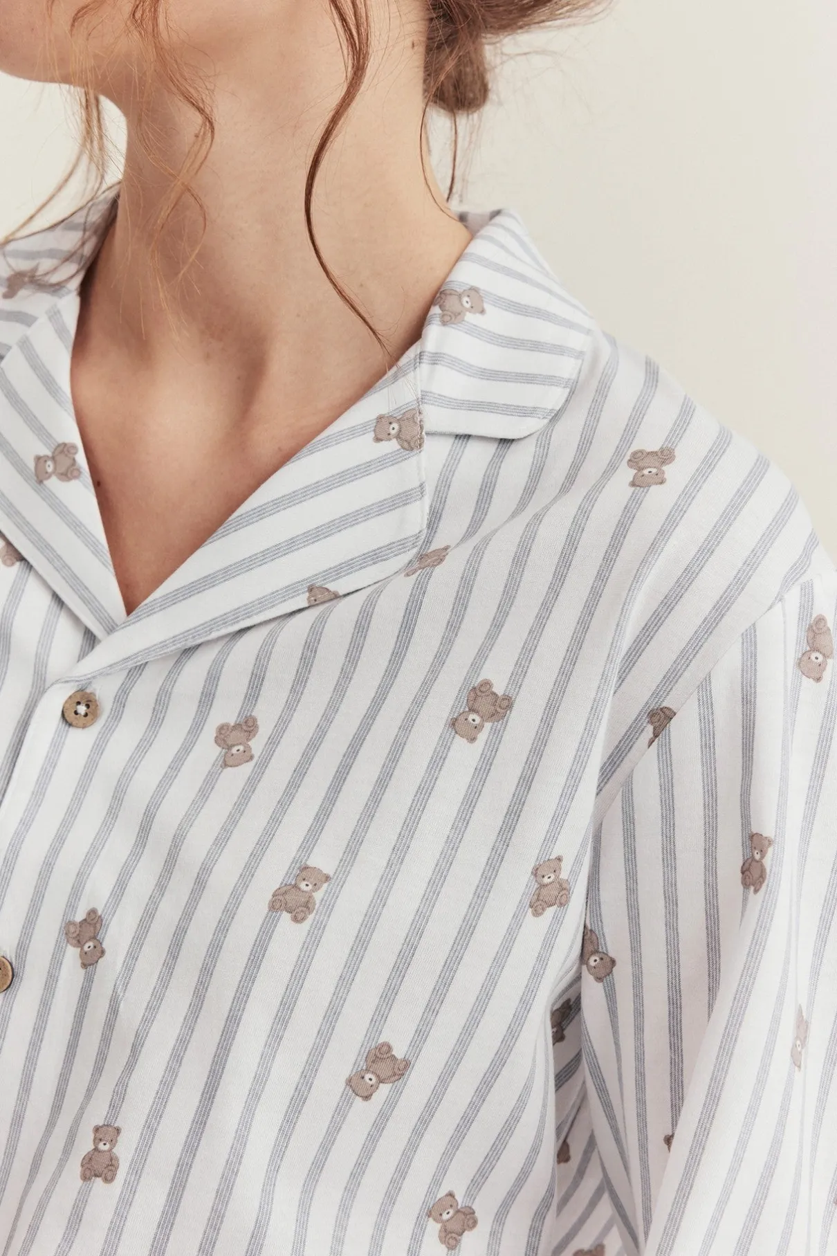 Women's white striped teddy bear pyjamas