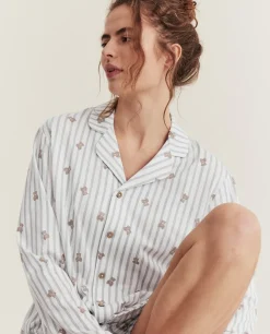 Women's white striped teddy bear pyjamas
