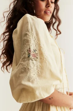 Women's yellow embroidered dress