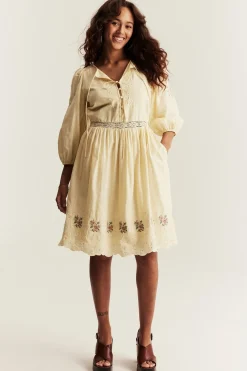 Women's yellow embroidered dress