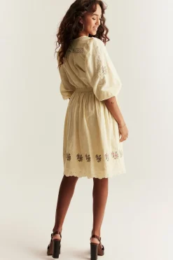 Women's yellow embroidered dress