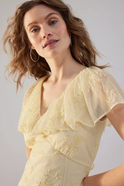 Women's yellow embroidery dress