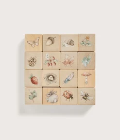 Wooden blocks forest motifs