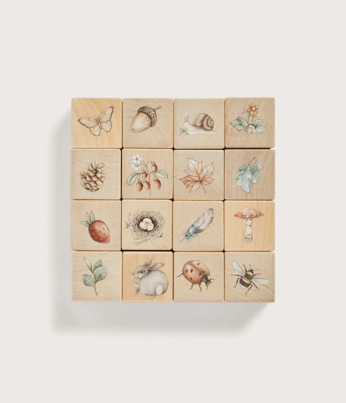 Wooden blocks forest motifs