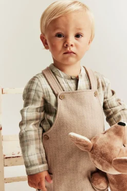 Baby beige checked mandarin shirtbody